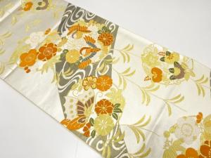 鴛鴦に蝶・花丸模様織り出し　振袖用袋帯